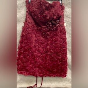 NWT Pear Culture Burgundy Strapless Rosette Corset Dress Sz 13/14